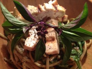 Thai Basil Soba with Grilled Tofu and Fresh Baby Spinach