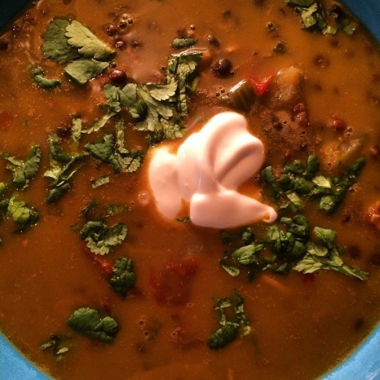 Coconut Curry Lentil Soup with Vegan Sour Cream